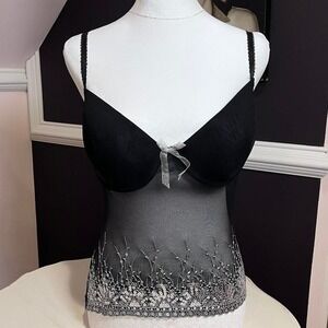 y2k black rhinestone semi sheer‎ tank 38D